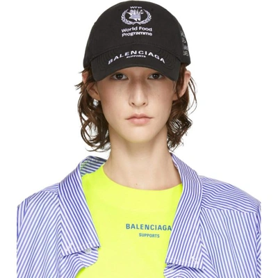 Shop Balenciaga Black World Food Programme Embroidered Cap In 1077 Blk/wh
