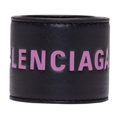 Shop Balenciaga Black And Purple Cycle Bracelet In 1065 Blk/ro