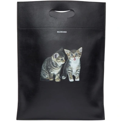 Shop Balenciaga Black Small Kitten Plastic Bag Shopper Tote In 1060 Blk/wh