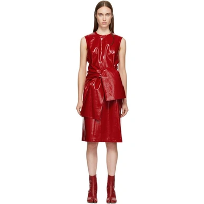 Shop Msgm Red Vinyl Bow Dress In 18 Red