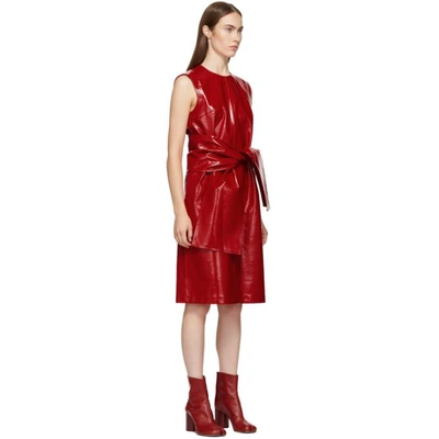 Shop Msgm Red Vinyl Bow Dress In 18 Red