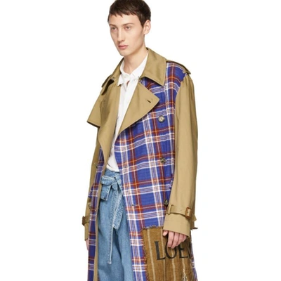 Shop Loewe Tan And Check Trench Coat In 3150.camel
