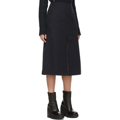 Shop Sara Lanzi Navy Twill Slit Skirt In 08 Navy