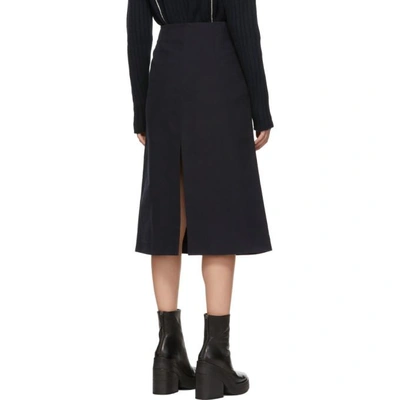Shop Sara Lanzi Navy Twill Slit Skirt In 08 Navy