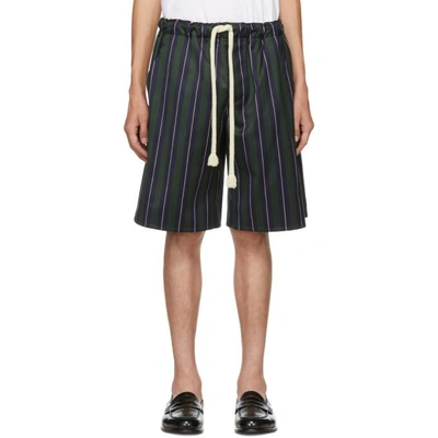 Shop Loewe Navy And Green Striped Shorts In 5138.blugre