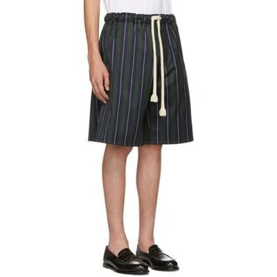 Shop Loewe Navy And Green Striped Shorts In 5138.blugre