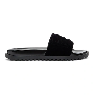 Shop Fendi Black Flocked Logo Slides In F07bf.blk