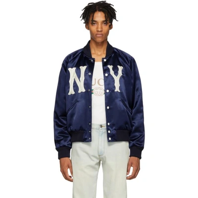 Shop Gucci Blue New York Yankees Edition Jacket In 4282 Blue