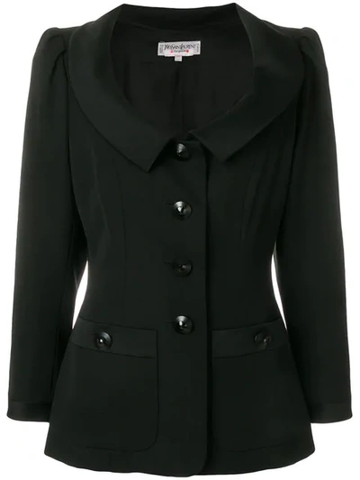Pre-owned Saint Laurent Yves  Vintage 古着u形领修身夹克 - 黑色 In Black