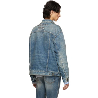 Shop Gucci Blue Ny Yankees Edition Patch Denim Jacket In 4494 Blue