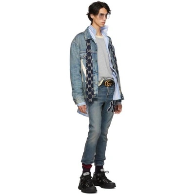 Shop Gucci Blue Ny Yankees Edition Patch Denim Jacket In 4494 Blue