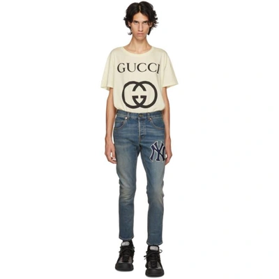 Shop Gucci Blue Ny Yankees Edition Patch Jeans In 4271 Blue