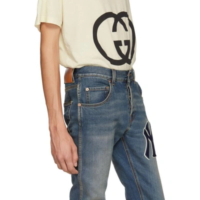 Shop Gucci Blue Ny Yankees Edition Patch Jeans In 4271 Blue