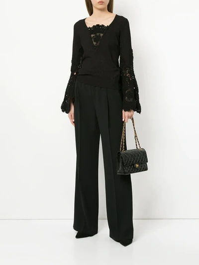 Pre-owned Chanel Lace-embroidered Flared Top In Black