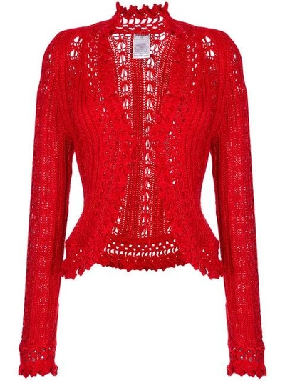 Pre-owned Chanel Embroidered Fitted Cardigan In Red