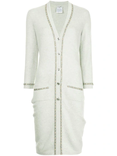 Shop Chanel Vintage Embroidered Fitted Cardigan - Grey