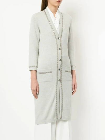 Shop Chanel Vintage Embroidered Fitted Cardigan - Grey