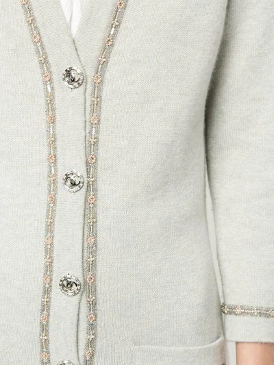 Shop Chanel Vintage Embroidered Fitted Cardigan - Grey