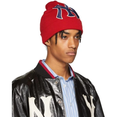 Shop Gucci Red New York Yankees Edition Patch Beanie In 6500 Red