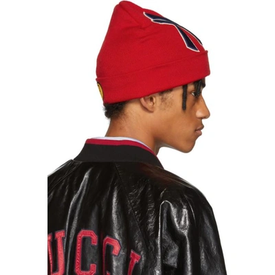 Shop Gucci Red New York Yankees Edition Patch Beanie In 6500 Red