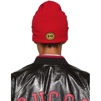 Shop Gucci Red New York Yankees Edition Patch Beanie In 6500 Red