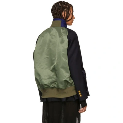 Shop Sacai Navy & Khaki Panelled Jacket