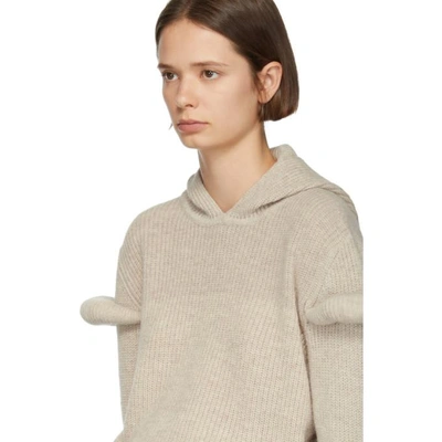 Shop Jw Anderson Beige Rib Knit Hoodie In 601 Dessert