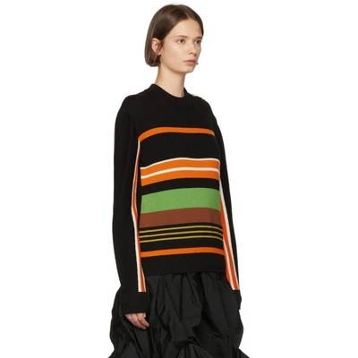 Shop Jw Anderson Black And Multicolor Striped Crewneck Sweater In 999 Black