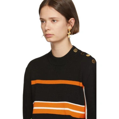 Shop Jw Anderson Black And Multicolor Striped Crewneck Sweater In 999 Black