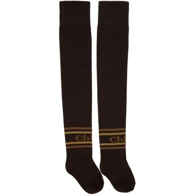 CHLOE 棕色品牌徽标长筒袜