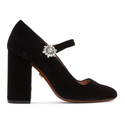 Shop Alexa Chung Black Velvet Mary-jane Crystal Flower Heels