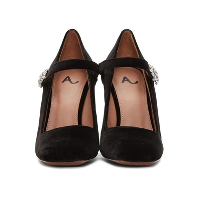 Shop Alexa Chung Black Velvet Mary-jane Crystal Flower Heels