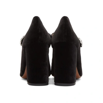 Shop Alexa Chung Black Velvet Mary-jane Crystal Flower Heels