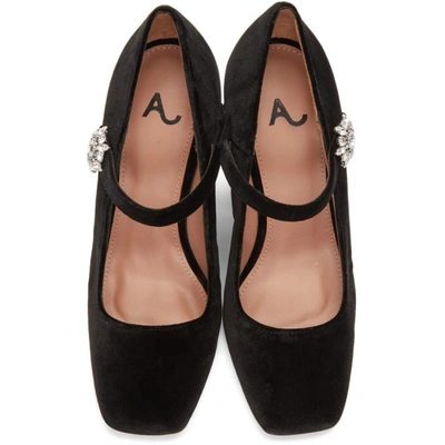 Shop Alexa Chung Black Velvet Mary-jane Crystal Flower Heels