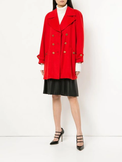 Pre-owned Chanel Vintage Cashmere Cc Logos Long Sleeve Coat - Red