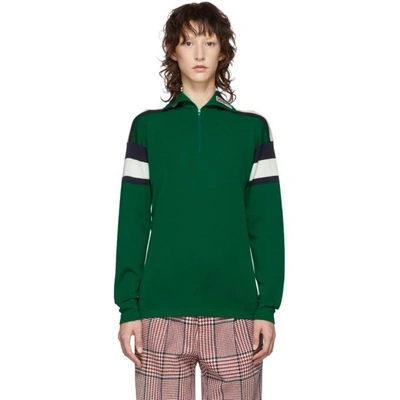 Shop Gucci Green Striped Zip Sweater In 3323 Green