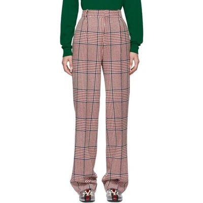 Shop Gucci White And Red Straight Plaid Trousers In 9488 Garden