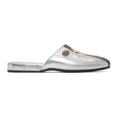 Shop Gucci Silver Ny Yankees Edition Patch Mules In 6463 Argent