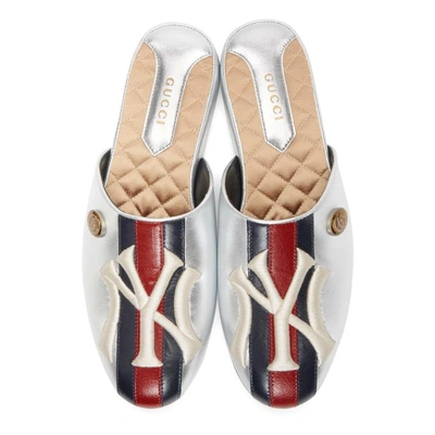 Shop Gucci Silver Ny Yankees Edition Patch Mules In 6463 Argent