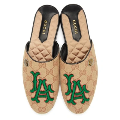 Shop Gucci Beige La Dodgers Edition Flamel Patch Mules In 8366 Beige