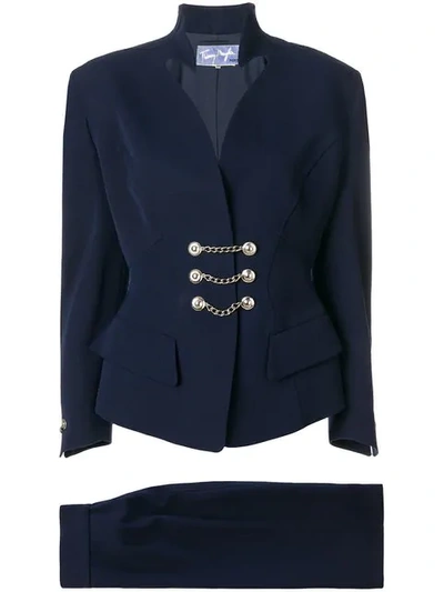 Shop Mugler Thierry  Vintage Jacket And Skirt Suit - Blue