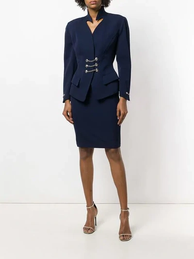 Shop Mugler Thierry  Vintage Jacket And Skirt Suit - Blue