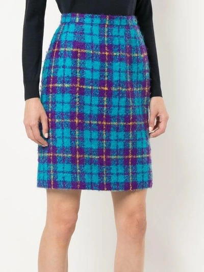 Pre-owned Celine Checked High Waisted Skirt In Blue