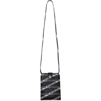 Shop Balenciaga Black Logo Strap Wallet In 1073 Blk/gr