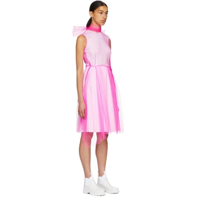 Shop Prada Pink & White Poplin Mesh Overlay Dress