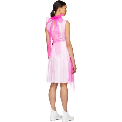 Shop Prada Pink & White Poplin Mesh Overlay Dress