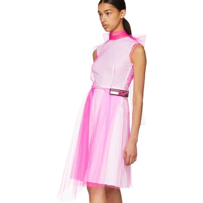 Shop Prada Pink & White Poplin Mesh Overlay Dress