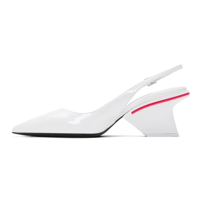 Shop Prada White Slingback Logo Heels In F0o8p White