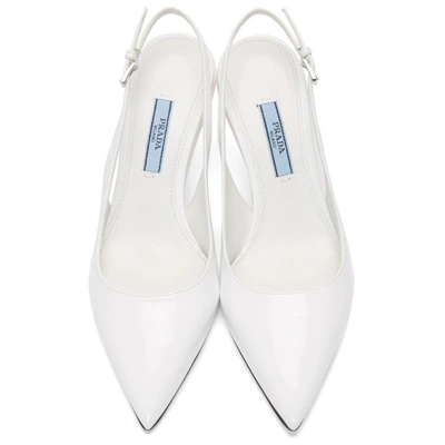 Shop Prada White Slingback Logo Heels In F0o8p White