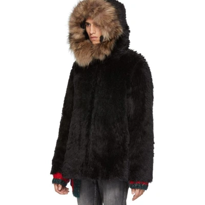 Shop Saint Laurent Black Faux-fur Jacket